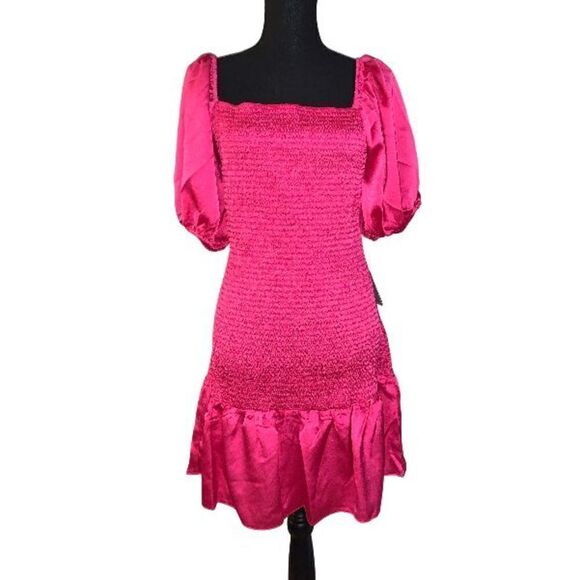 NSR Iris Hammered Satin Smocked Mini Dress - Picture 3 of 9